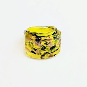 Light Yellow Colorful Art Glass Ring, Size 6-6.5